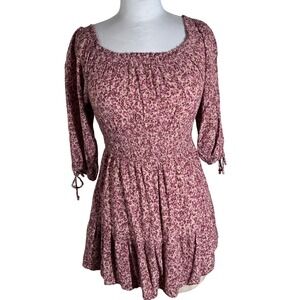 American Eagle Pink Leopard Print Smocked Mini Dress Square Neck 3/4 Sleeve Smal